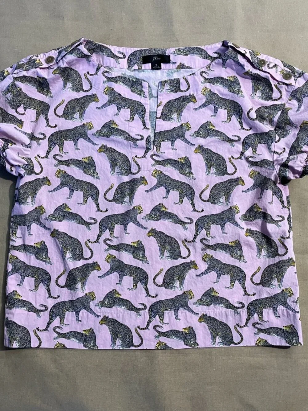J Crew Open V-neck top in Ratti® cheetah print Sz S Pink Preppy Whimsical Artsy